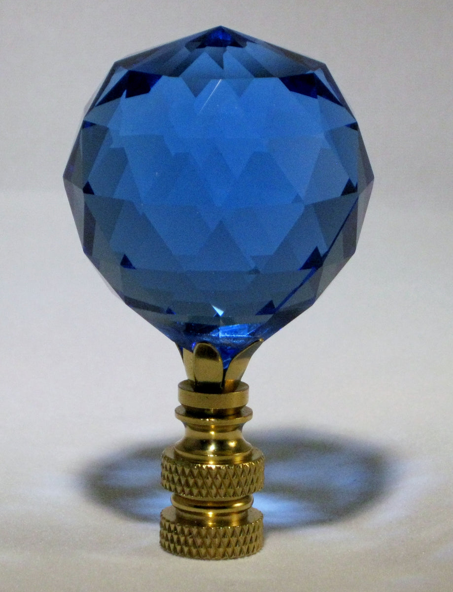 CRYSTAL FACETED BALLLamp FinialSky Blue, Polished Brass Finish Lamp Finial Designs