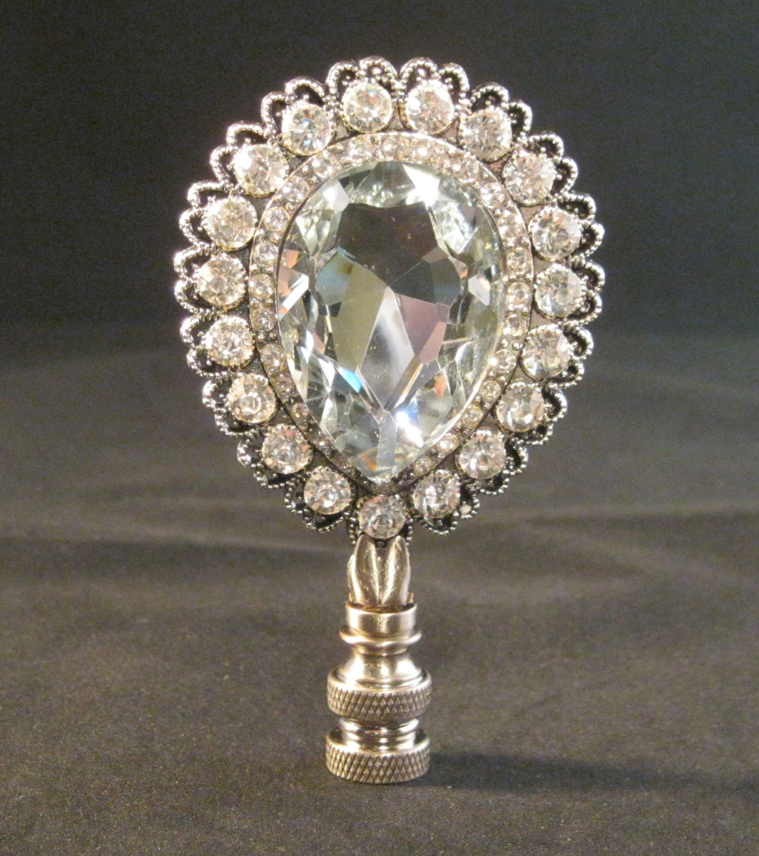 Rhinestone Drop Lamp Finial-large-antique Silver Finish – Lamp Finial 