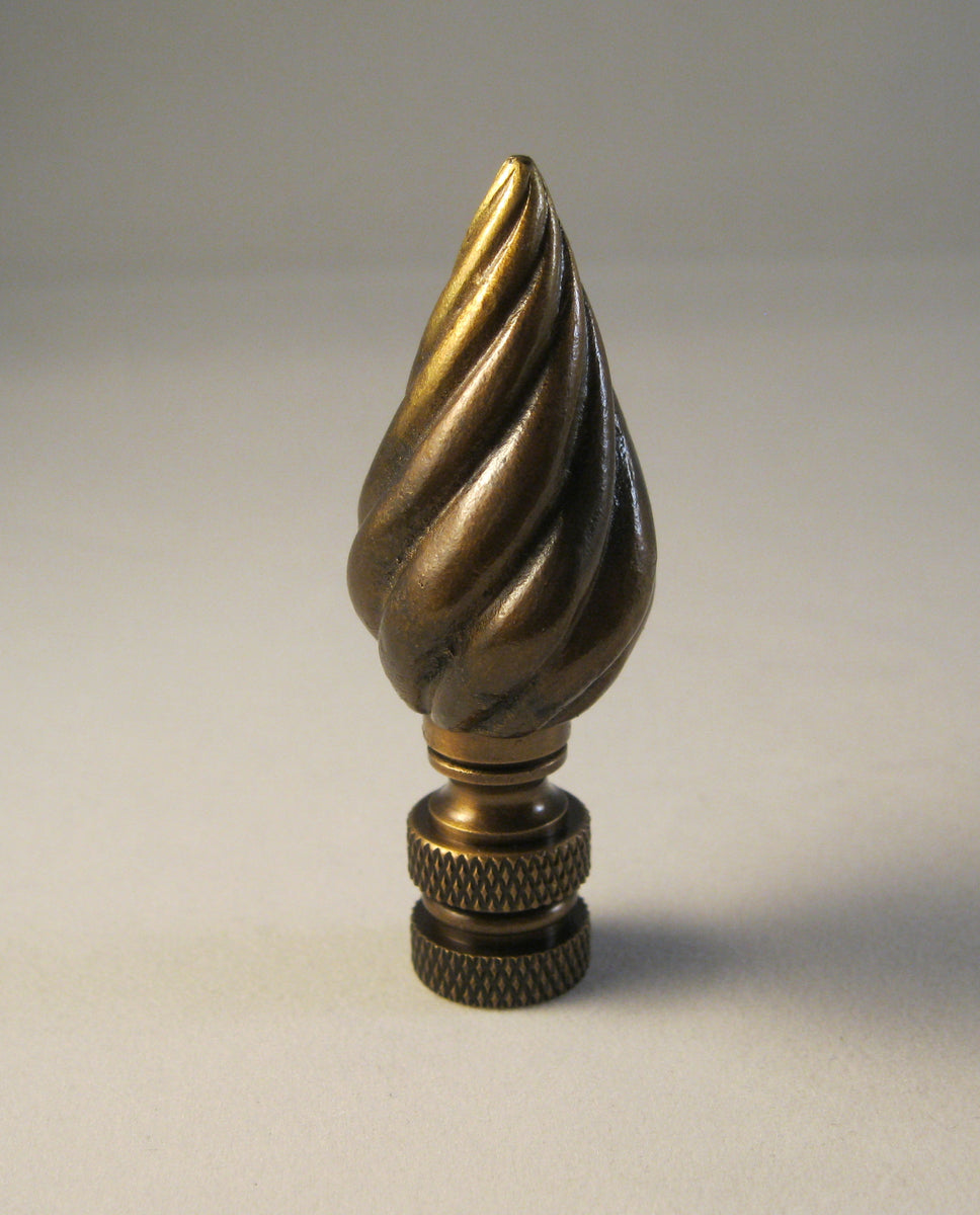 SPIRAL CONE Lamp Finial, Aged Brass Finish, Highly detailed metal cast Lamp Finial Designs
