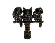 Load image into Gallery viewer, OWLS ON BRANCH Rhinestone Lamp Finial-Antique Brass Finish