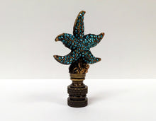 Load image into Gallery viewer, RHINESTONE STARFISH Lamp Finial, Aged Brass Finish, Highly Detailed Metal Casting, Aqua Rhinestones