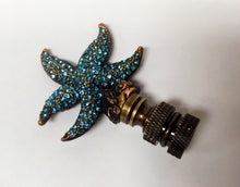 Load image into Gallery viewer, RHINESTONE STARFISH Lamp Finial, Aged Brass Finish, Highly Detailed Metal Casting, Aqua Rhinestones