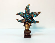 Load image into Gallery viewer, RHINESTONE STARFISH Lamp Finial, Aged Brass Finish, Highly Detailed Metal Casting, Aqua Rhinestones