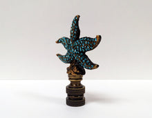 Load image into Gallery viewer, RHINESTONE STARFISH Lamp Finial, Aged Brass Finish, Highly Detailed Metal Casting, Aqua Rhinestones