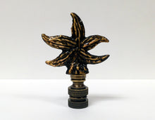 Load image into Gallery viewer, RHINESTONE STARFISH Lamp Finial, Aged Brass Finish, Highly Detailed Metal Casting, Aqua Rhinestones