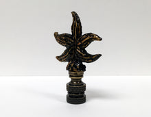 Load image into Gallery viewer, RHINESTONE STARFISH Lamp Finial, Aged Brass Finish, Highly Detailed Metal Casting, Aqua Rhinestones