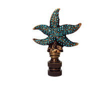 Load image into Gallery viewer, RHINESTONE STARFISH Lamp Finial, Aged Brass Finish, Highly Detailed Metal Casting, Aqua Rhinestones