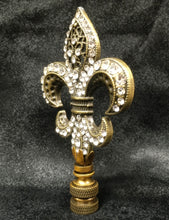 Load image into Gallery viewer, RHINESTONE FLEUR DE LIS Lamp Finial-Antique Brass Finish