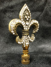 Load image into Gallery viewer, RHINESTONE FLEUR DE LIS Lamp Finial-Antique Brass Finish