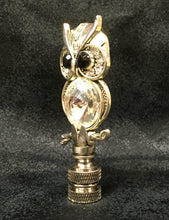 Load image into Gallery viewer, OWL ON BRANCH-Rhinestone Lamp Finial-Antique Silver Finish