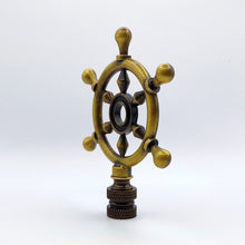 Load image into Gallery viewer, SHIPS WHEEL Lamp Finial, Aged Brass Finish, Highly detailed metal casting