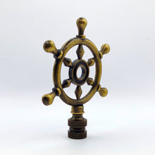 Load image into Gallery viewer, SHIPS WHEEL Lamp Finial, Aged Brass Finish, Highly detailed metal casting