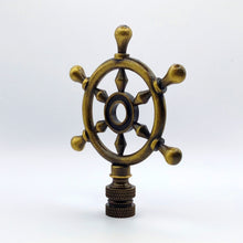 Load image into Gallery viewer, SHIPS WHEEL Lamp Finial, Aged Brass Finish, Highly detailed metal casting