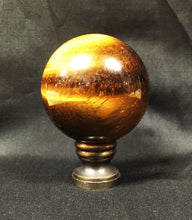 Load image into Gallery viewer, Large TIGER EYE QUARTZ Stone Lamp Finial-on Pedestal Base, AB, PB or CH Finish (1 Pc.)