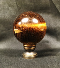 Load image into Gallery viewer, Large TIGER EYE QUARTZ Stone Lamp Finial-on Pedestal Base, AB, PB or CH Finish (1 Pc.)