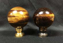 Load image into Gallery viewer, Large TIGER EYE QUARTZ Stone Lamp Finial-on Pedestal Base, AB, PB or CH Finish (1 Pc.)