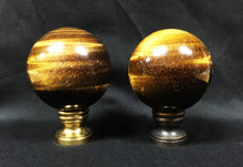 Load image into Gallery viewer, Large TIGER EYE QUARTZ Stone Lamp Finial-on Pedestal Base, AB, PB or CH Finish (1 Pc.)
