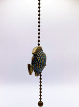 Load image into Gallery viewer, TROPICAL FISH Fan/Socket Pull Chain, Antique Brass Finish-13" Beaded Chain-Aqua Rhinestones