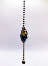 Load image into Gallery viewer, TROPICAL FISH Fan/Socket Pull Chain, Antique Brass Finish-13" Beaded Chain-Aqua Rhinestones
