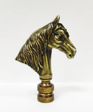Load image into Gallery viewer, HORSE HEAD Lamp Finial, Aged Brass Finish, Highly detailed metal casting