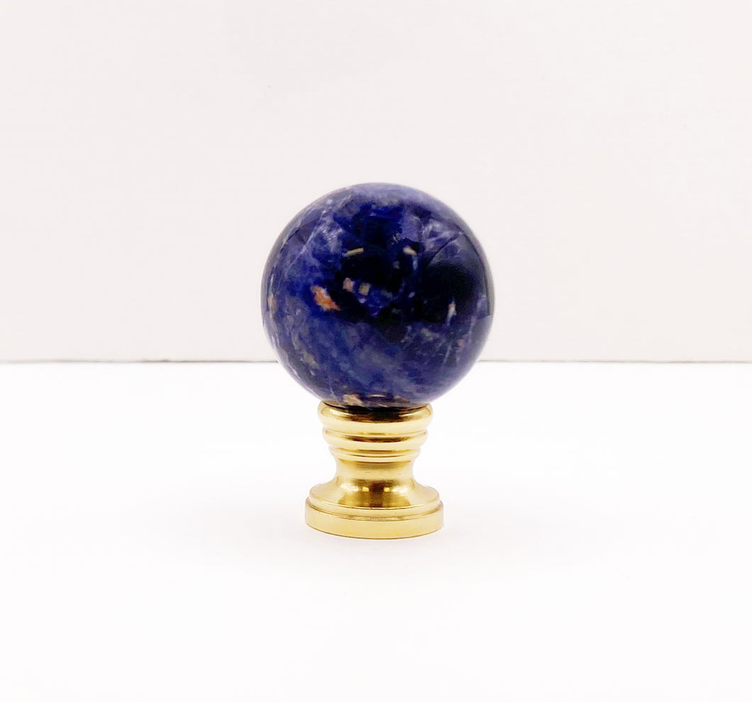 BLUE VEIN SODALITE Stone Lamp Finial with AB, PB or Chrome Base (1-PC.)