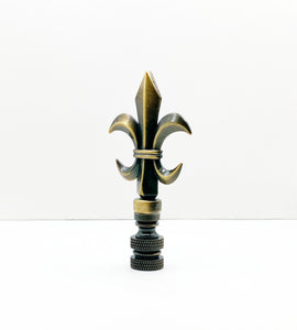FLEUR DE LIS Lamp Finial-Aged Brass Finish, Highly detailed metal casting