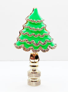 Holiday/Christmas Lamp Finial-CHRISTMAS TREE w/Rhinestones-Gold Finish-Available in Red, Green or Blue (1-Pc.)