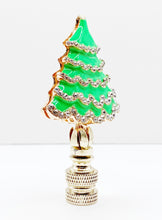 Load image into Gallery viewer, Holiday/Christmas Lamp Finial-CHRISTMAS TREE w/Rhinestones-Gold Finish-Available in Red, Green or Blue (1-Pc.)