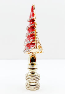 Holiday/Christmas Lamp Finial-CHRISTMAS TREE w/Rhinestones-Gold Finish-Available in Red, Green or Blue (1-Pc.)