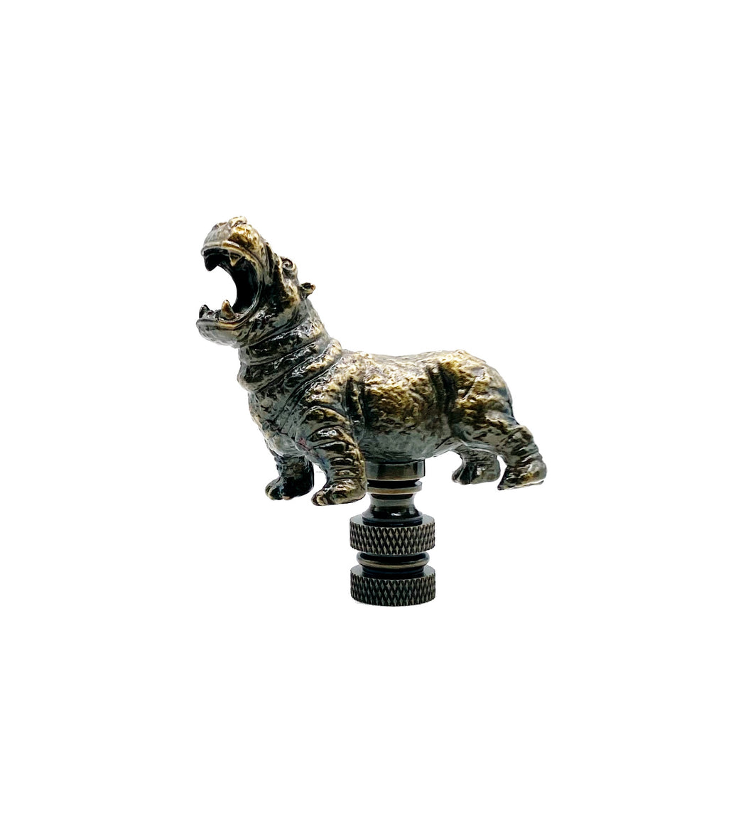 HIPPOPOTAMUS Lamp Finial-Aged Brass Finish, Highly detailed metal casting