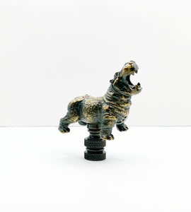 HIPPOPOTAMUS Lamp Finial-Aged Brass Finish, Highly detailed metal casting