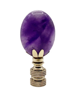 NATURAL AMETHYST Oval Stone Lamp Finial with AB,PB or SN Base (1-PC.)