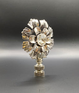 FLOWER BUD RHINESTONE Lamp Finial-Antique Silver Finish