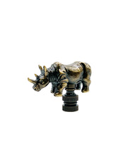 Load image into Gallery viewer, RHINOCEROS Lamp Finial-Aged Brass Finish, Highly detailed metal casting