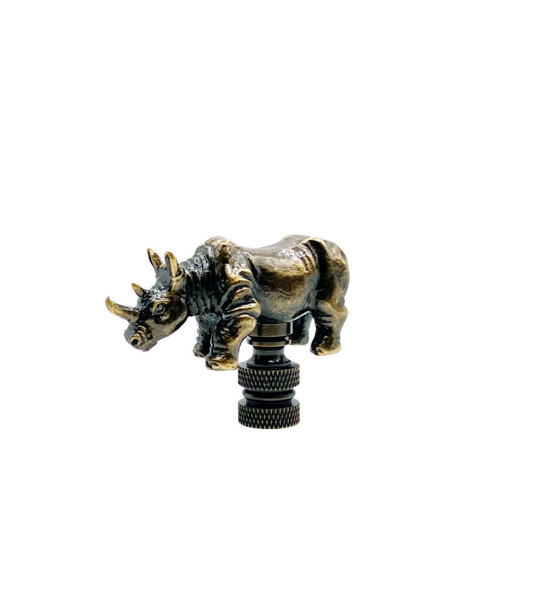 RHINOCEROS Lamp Finial-Aged Brass Finish, Highly detailed metal casting