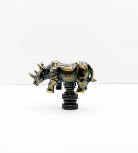 RHINOCEROS Lamp Finial-Aged Brass Finish, Highly detailed metal casting