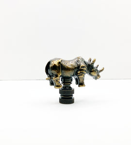 RHINOCEROS Lamp Finial-Aged Brass Finish, Highly detailed metal casting