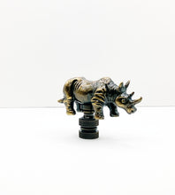 Load image into Gallery viewer, RHINOCEROS Lamp Finial-Aged Brass Finish, Highly detailed metal casting