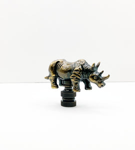 RHINOCEROS Lamp Finial-Aged Brass Finish, Highly detailed metal casting