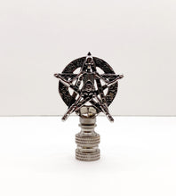 Load image into Gallery viewer, Holiday-Halloween Lamp Finial-SKELETON&amp;PENTAGRAM-Antique Silver Finish w/SN Base
