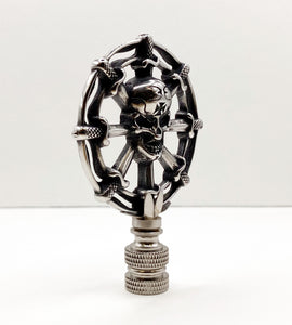 Holiday-Halloween Lamp Finial-SKULL&DAGGERS-Antique Silver Finish w/SN Base
