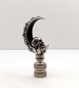 Holiday-Halloween Lamp Finial-SKULL&MOON-Antique Silver Finish w/SN Base
