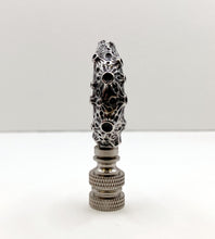 Load image into Gallery viewer, Holiday-Halloween Lamp Finial-SKULL&amp;MOON-Antique Silver Finish w/SN Base