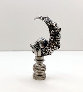 Holiday-Halloween Lamp Finial-SKULL&MOON-Antique Silver Finish w/SN Base