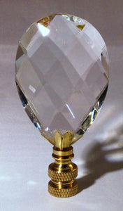 GLASS FACETED ALMOND-Lamp Finial-Clear, Polished Brass Finish