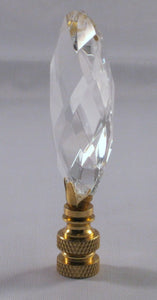 GLASS FACETED ALMOND-Lamp Finial-Clear, Polished Brass Finish
