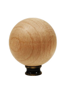 WOOD BALL Solid Beech Lamp Finial W/Dual Thread Base in 4 Plated Finishes-Large
