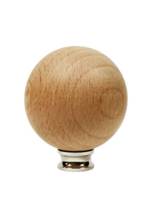 WOOD BALL Solid Beech Lamp Finial W/Dual Thread Base in 4 Plated Finishes-Large