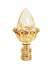 Load image into Gallery viewer, ACANTHUS ACORN w-Crystal Top Lamp Finial, Polished Brass Finish, Highly detailed metal casting