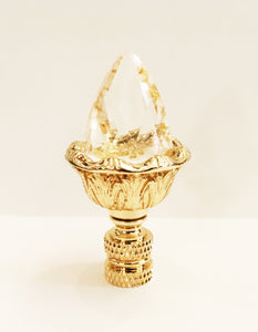 ACANTHUS ACORN w-Crystal Top Lamp Finial, Polished Brass Finish, Highly detailed metal casting